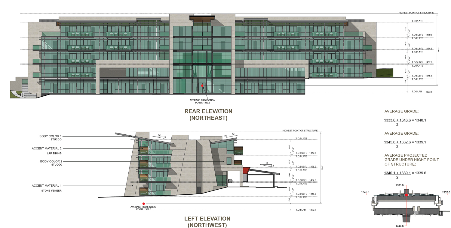 Elevation of the Encore Estates hotel, illustration by Dahlin Group