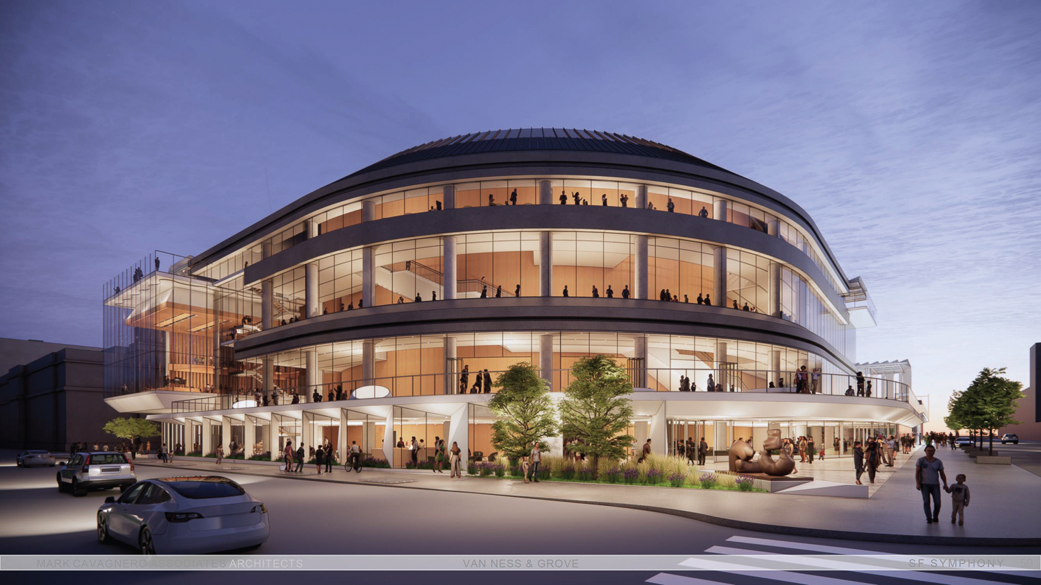 San Francisco Symphony pedestrian view, rendering by Mark Cavagnero Associates