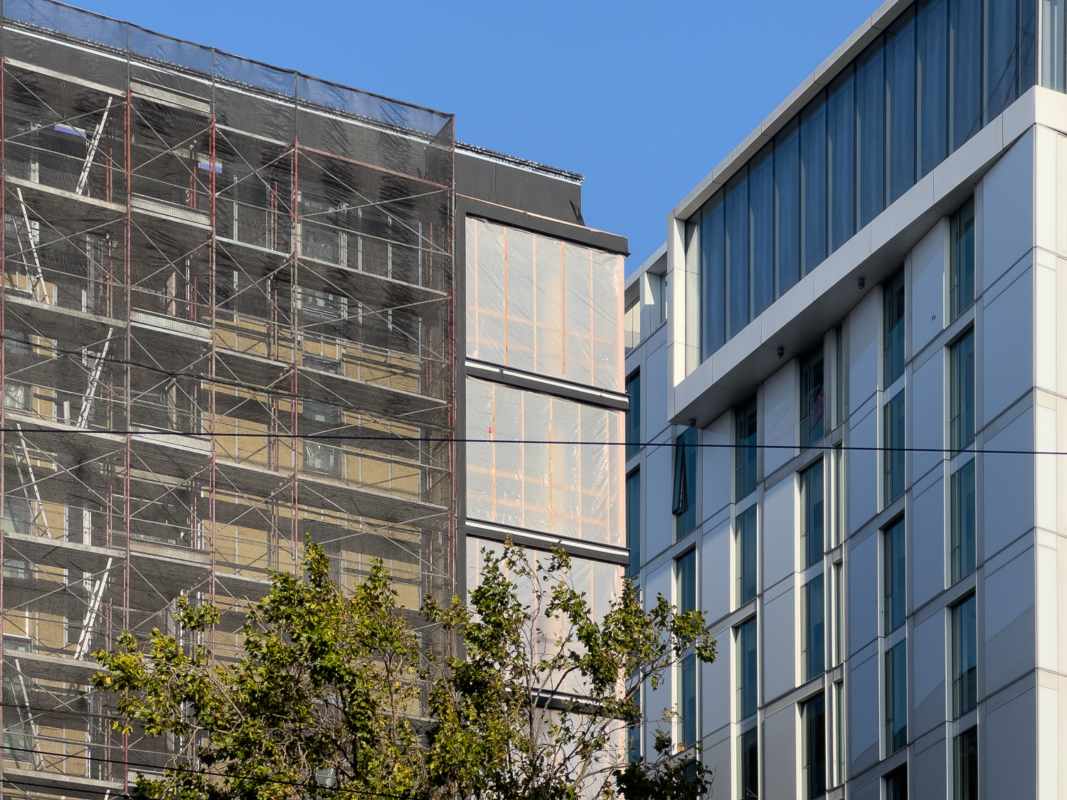 The Kelsey facade detail during construction, image by author