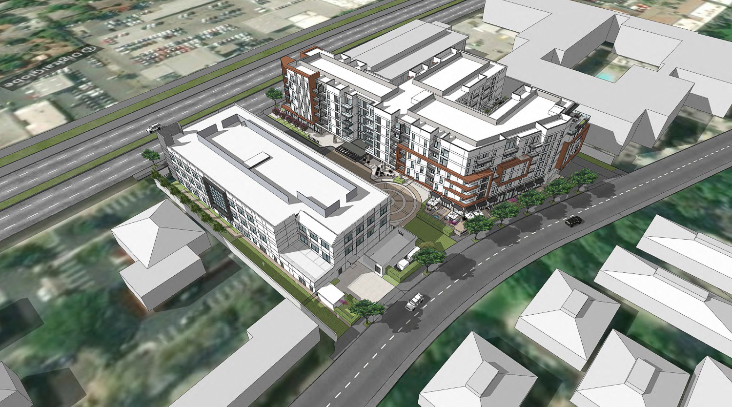 1027-1035 West El Camino Real aerial view, rendering by WATG