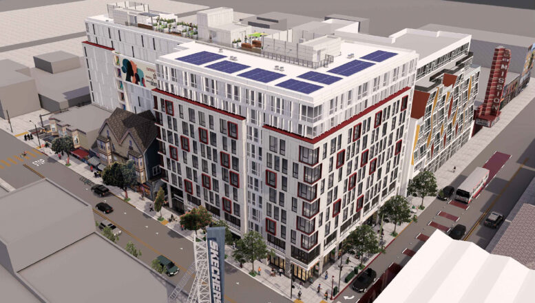 2588 Mission Street aerial view over Mission Street, rendering by Ian Birchall and Associates