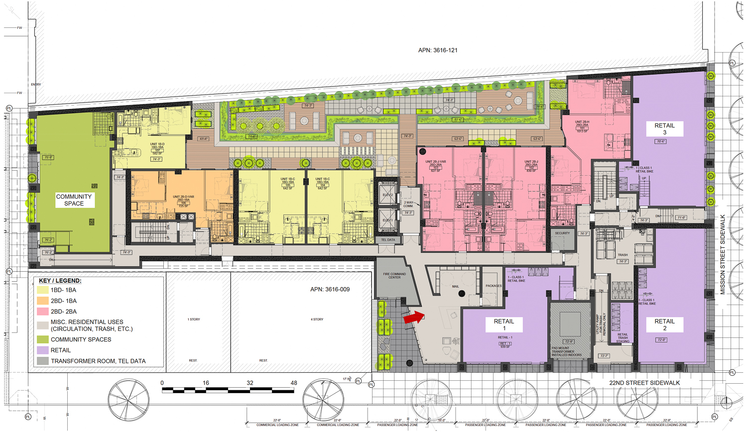 2588 Mission Street ground-level floor plan, illustration by Ian Birchall and Associates