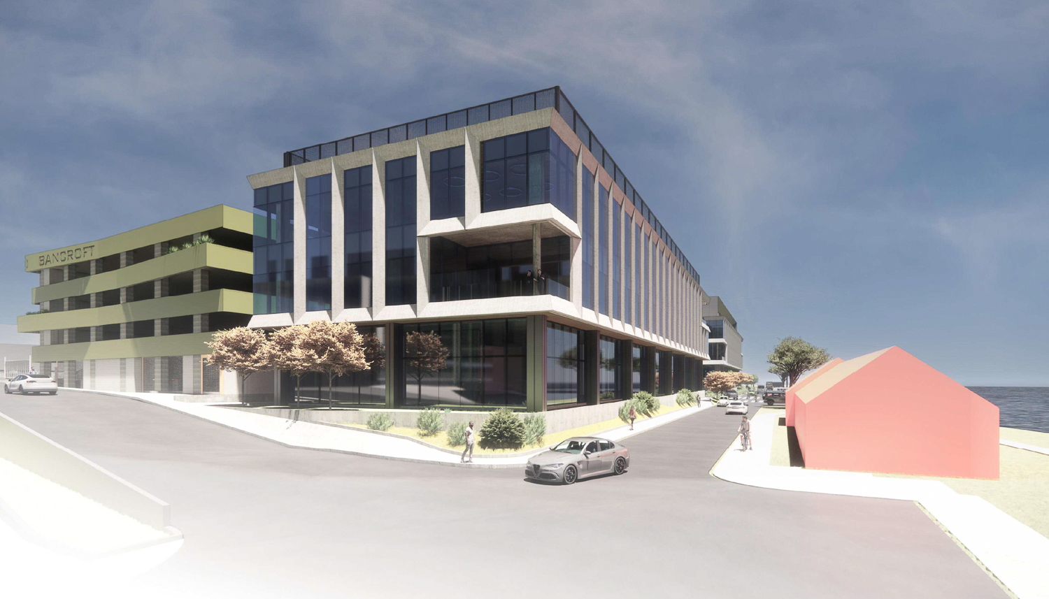 600 Bancroft Way corner view, rendering by HGA