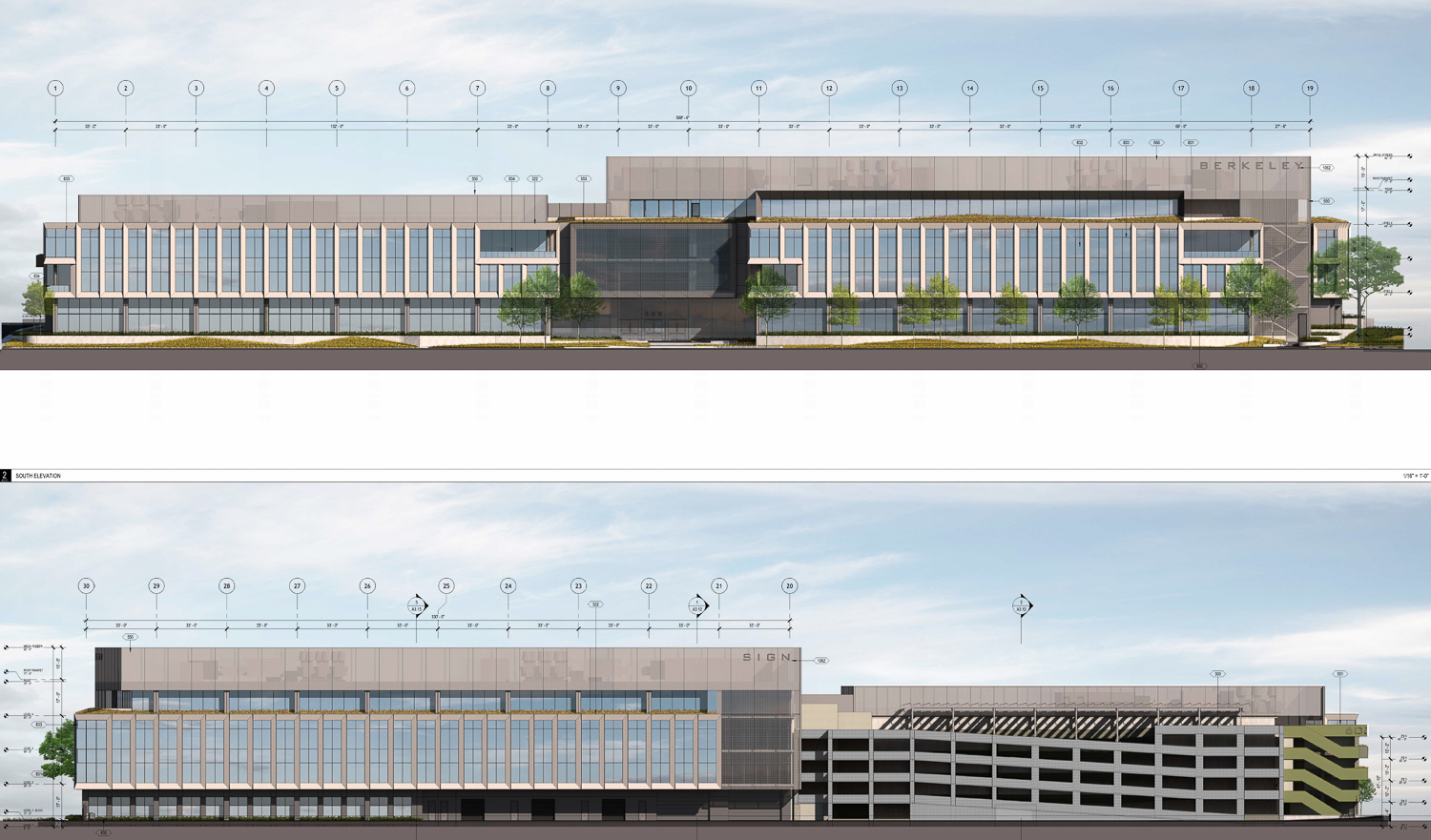 600 Bancroft Way facade elevation, illustration by HGA