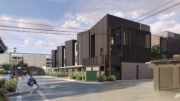 70 Encina Avenue seen from the Town & Country Village parking lot, rendering by Hayes Group Architects