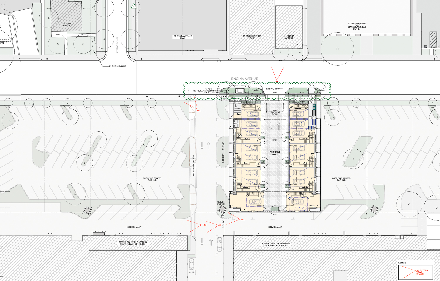 70 Encina Avenue site map, illustration by Hayes Group Architects