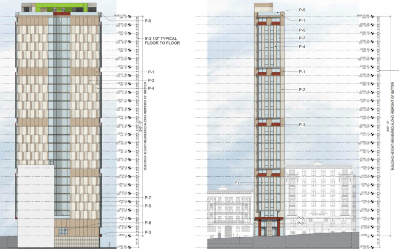 777 Sutter Street north and west elevations, illustration by FORMA