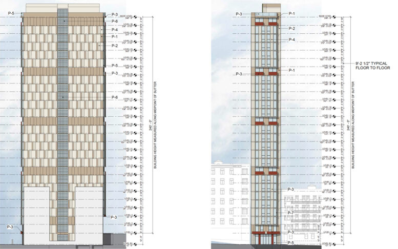 777 Sutter Street south and east elevations, illustration by FORMA