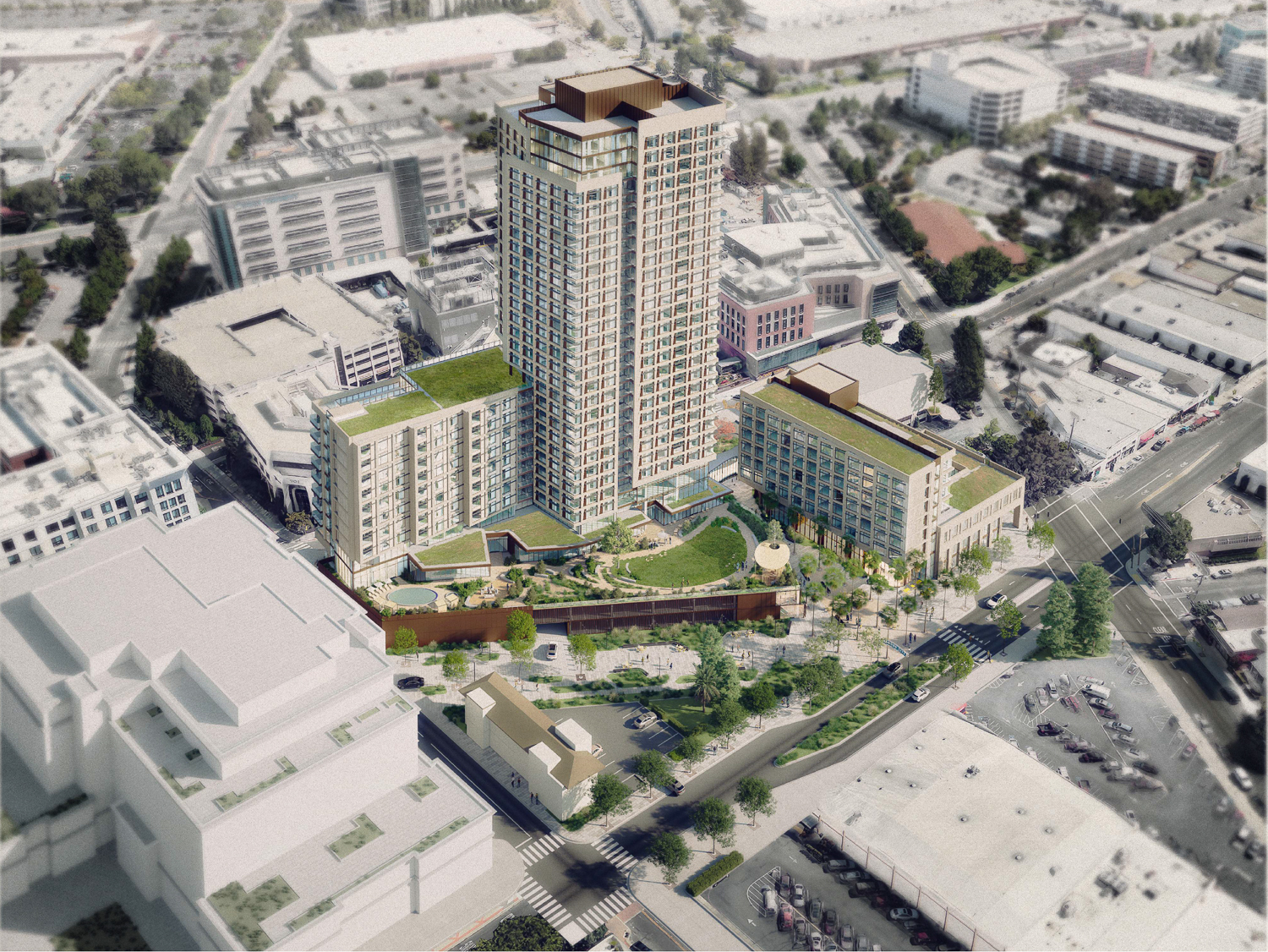 910 Marshall Street aerial view, rendering by HGA