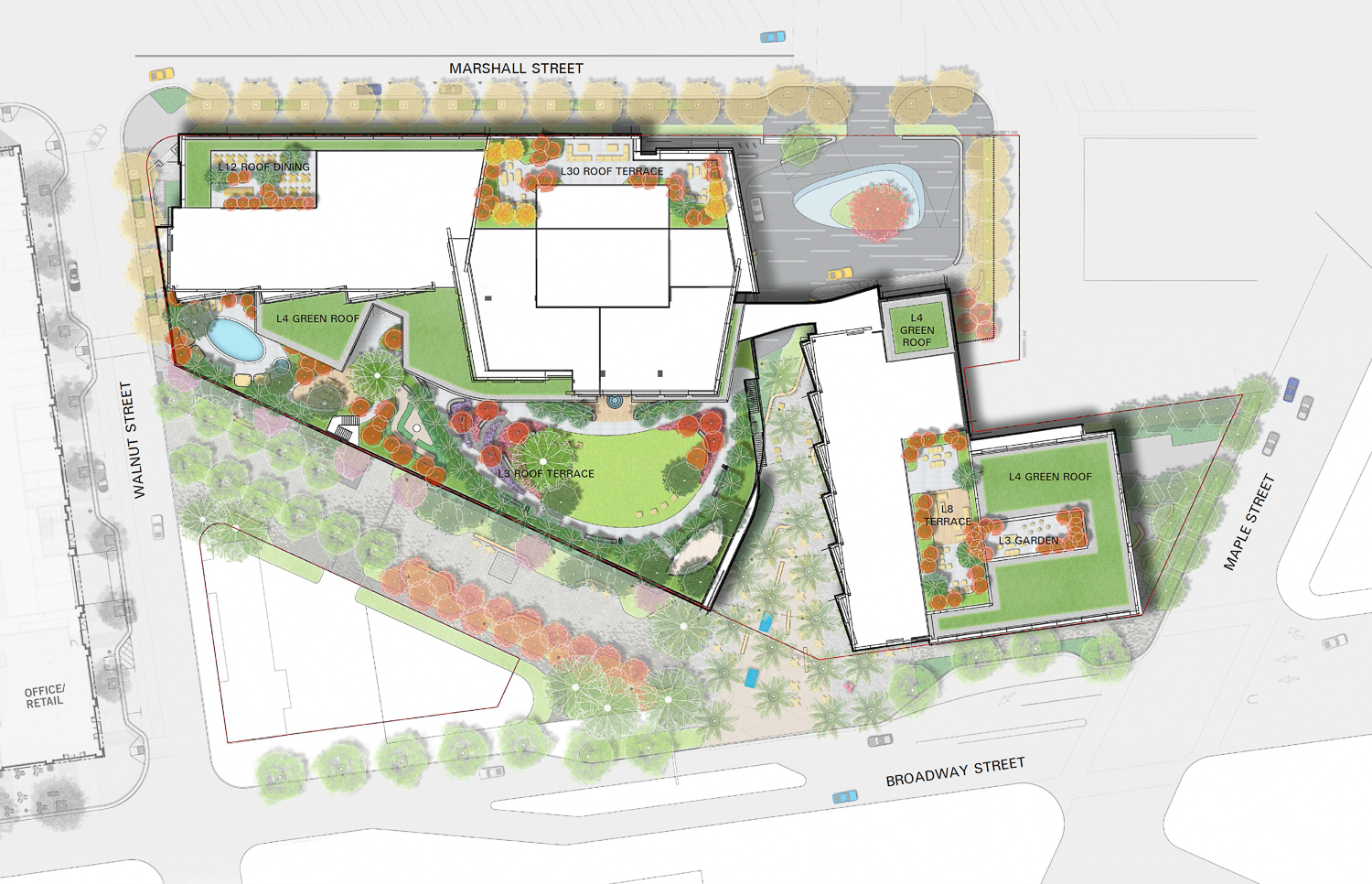 910 Marshall Street open space top view, illustration by SWA Landscape Architecture