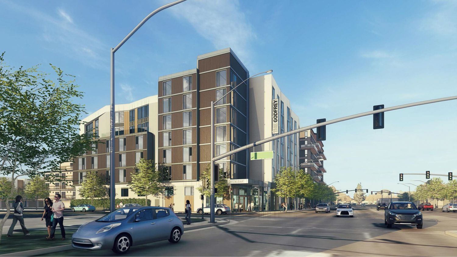 Creekside Hotel car view, rendering by Lowney Architecture