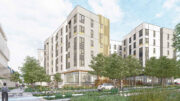 El Cerrito Plaza TOD Parcel A South view with the courtyard, rendering by Pyatok