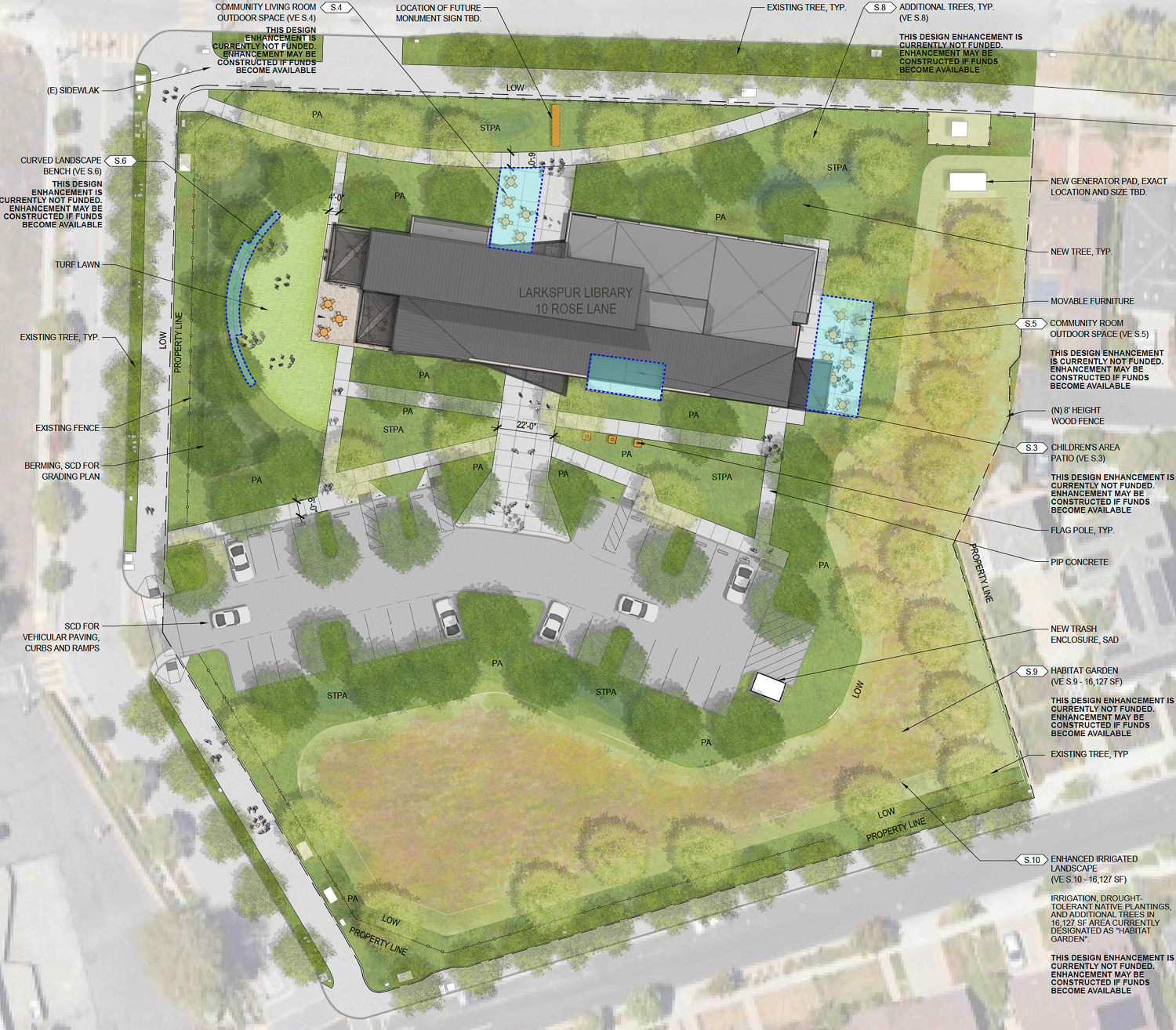 Larkspur Library on Rose Lane site map, illustration by RHAA