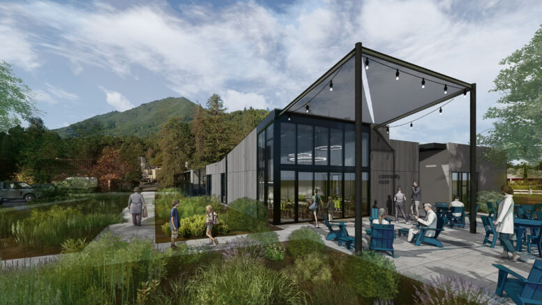 Larkspur Library on Rose Lane with views of Mount Tam, rendering by Noll & Tam Architects