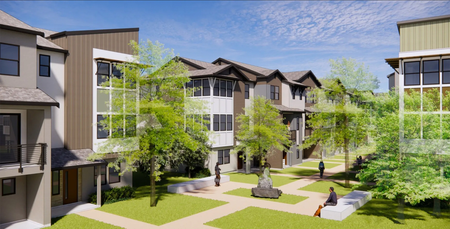 Oka Road Townhomes internal view, rendering by Dahlin Group