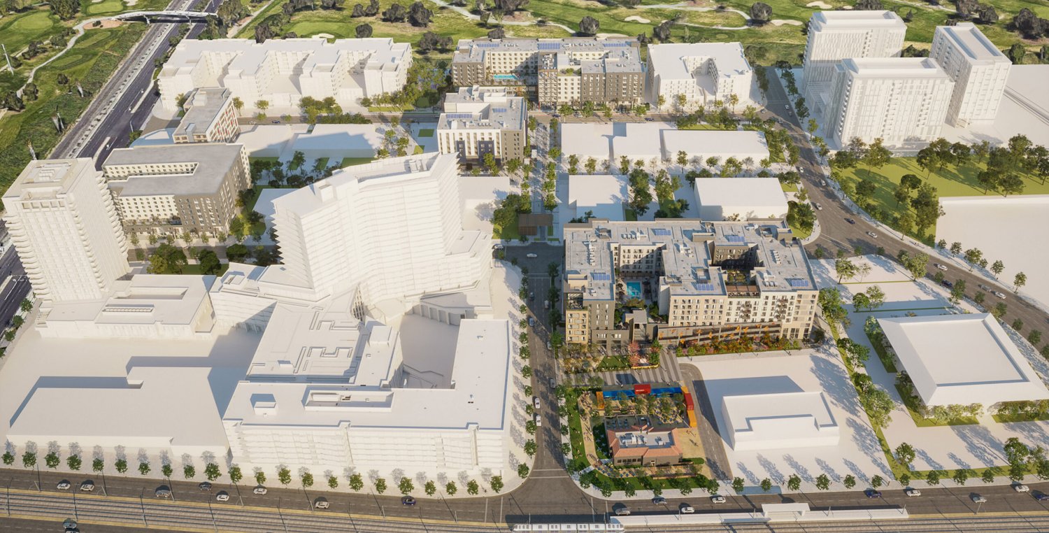 Tasman East aerial view showcasing projects by Ensemble, rendering courtesy Ensemble