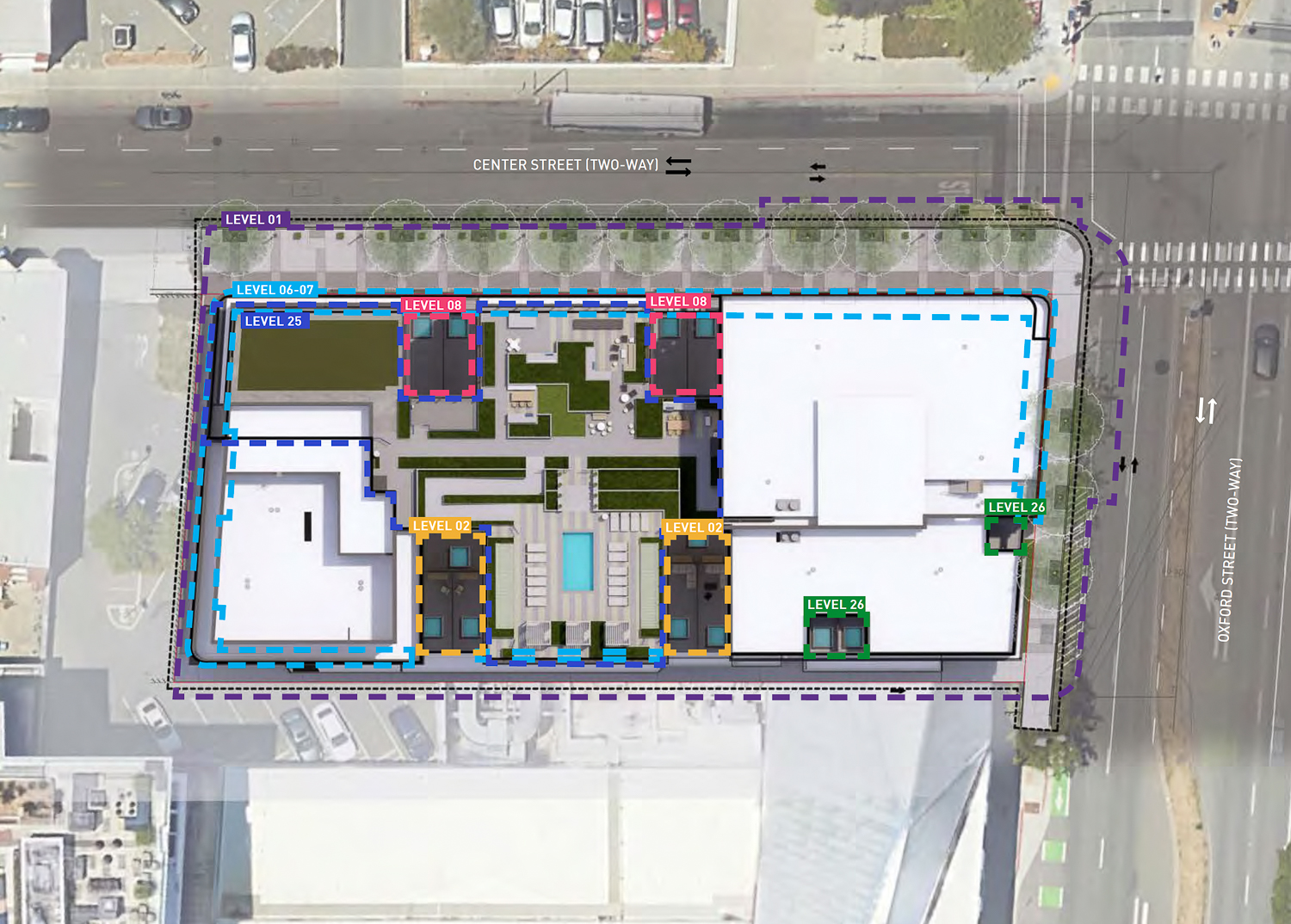 The Hub at 2128 Oxford Street landscaping map, illustration by Site Design Group