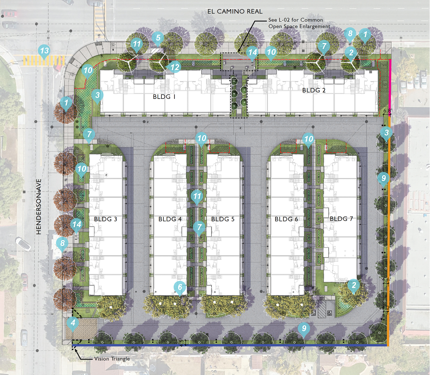 1040-1060 East El Camino Real landscaping site map, illustration by KTGY