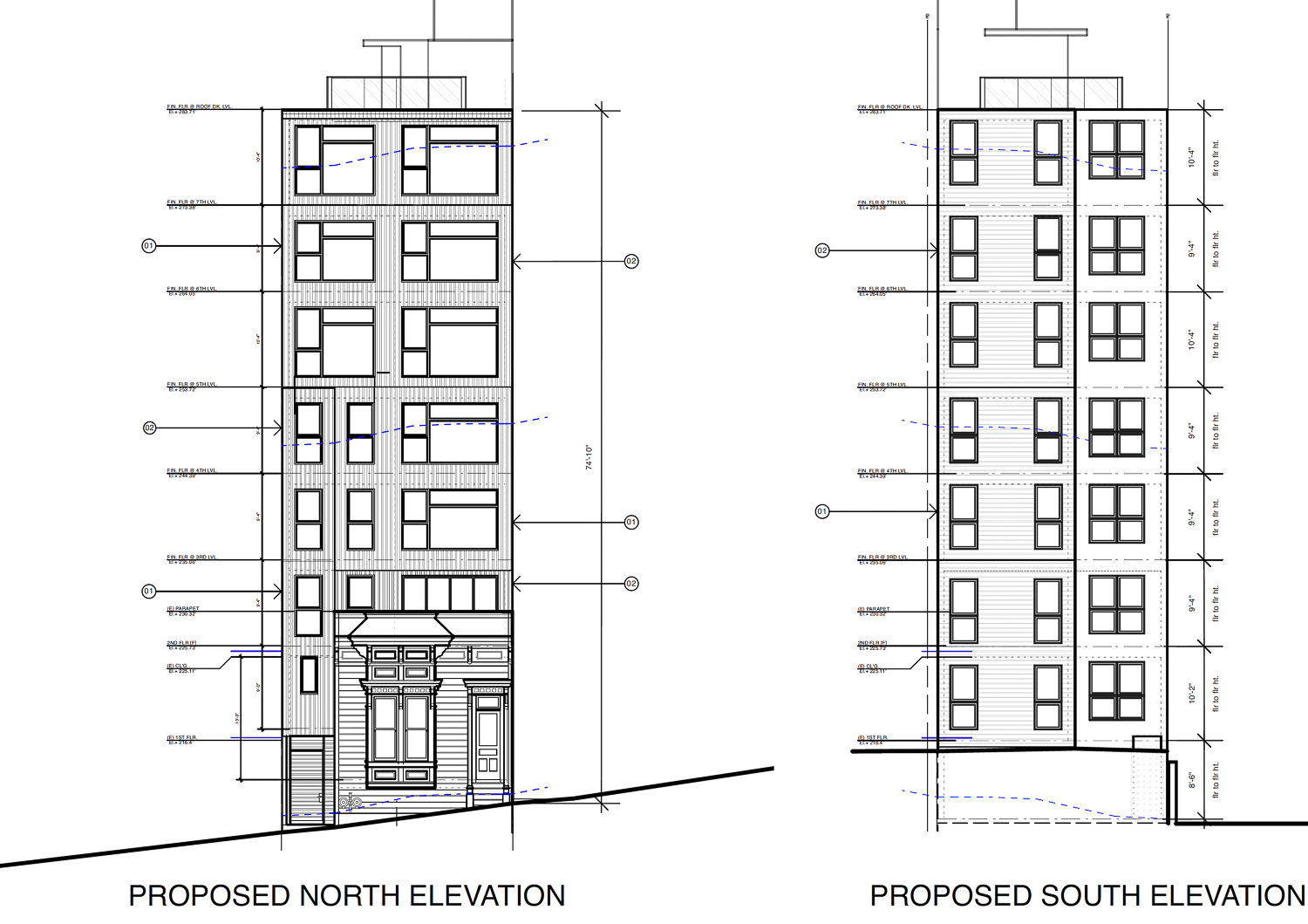 2083 Ellis Street north and south facade elevations, illustration by Topetcher Architecture