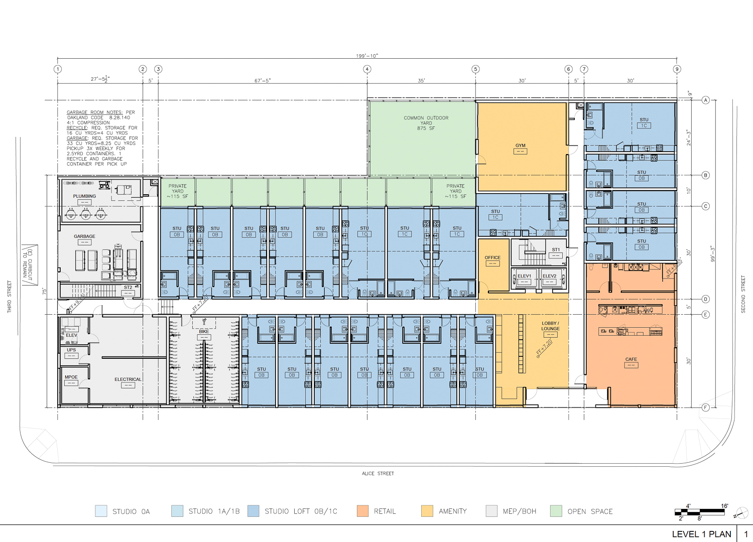 220 Alice Street ground-level floor plan, rendering by Stanley Saitowitz | Natoma Architects