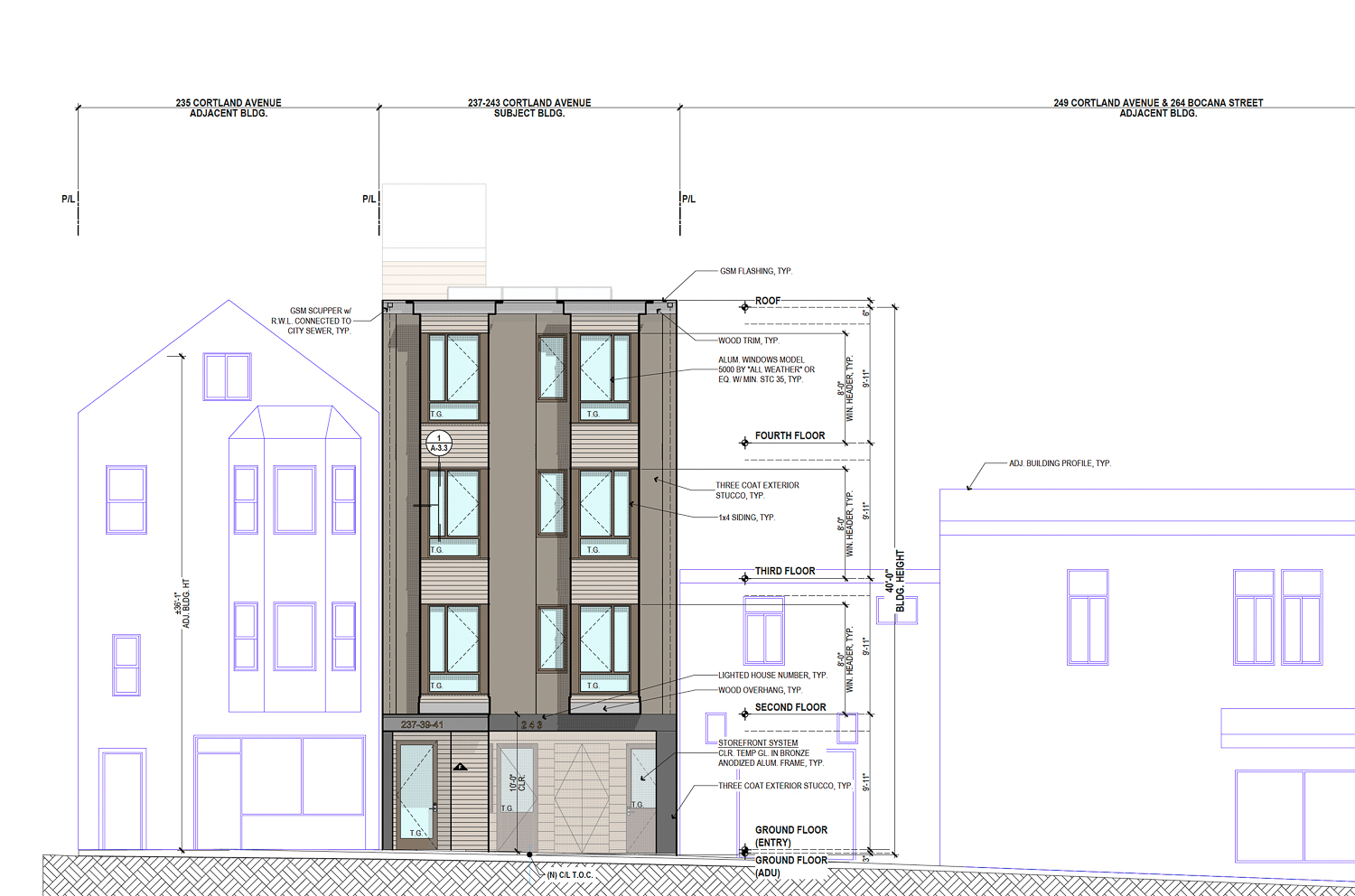 237 Cortland Avenue facade elevation, illustration by Schaub Li Architects