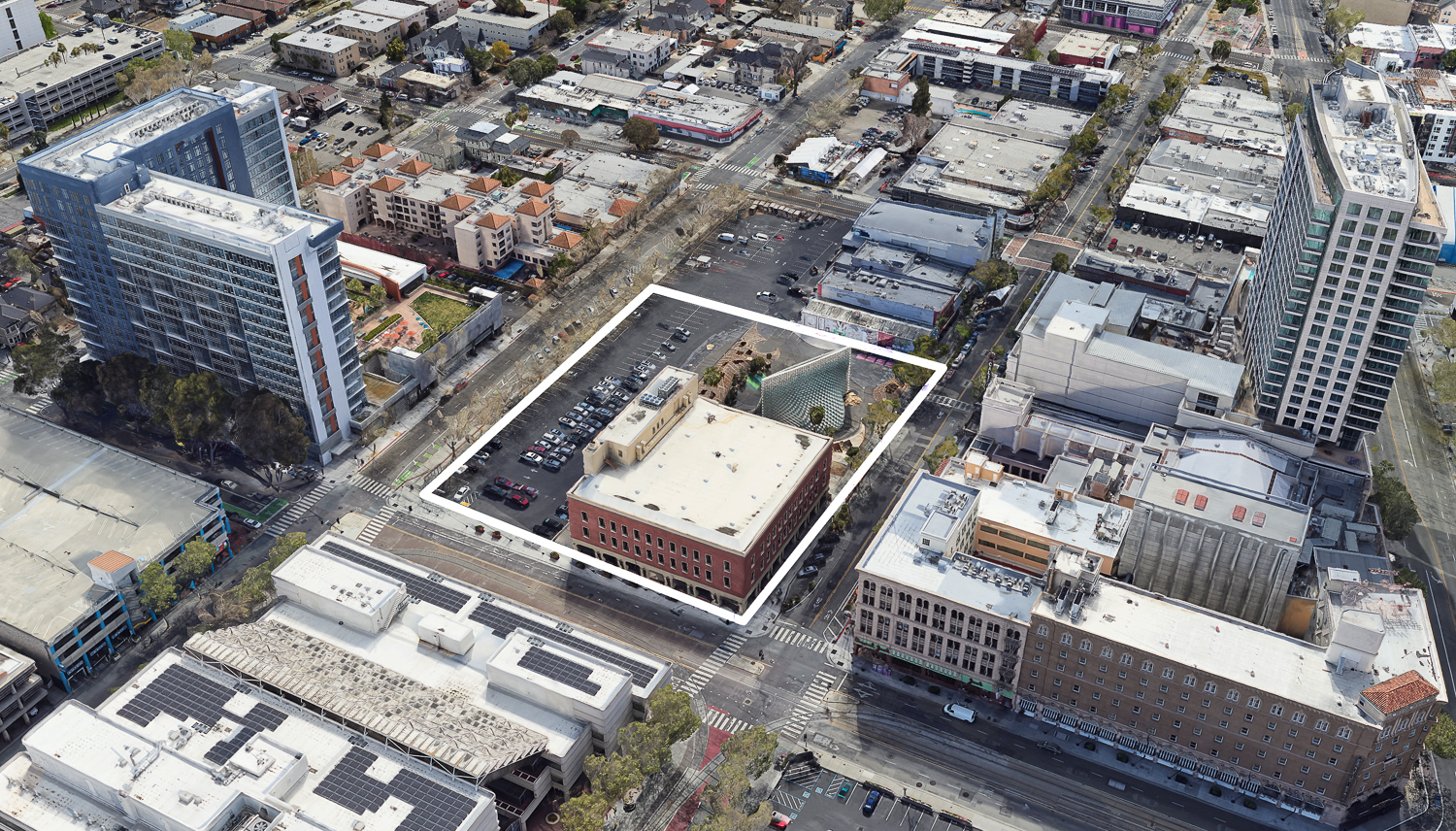 300 South 1st Street second iteration development site outlined approximately by YIMBY, image via Google Satellite