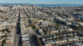 3333 California Street aerial view looking east with the city's skyline in view, illustration circa 2019, rendering via Prado Group