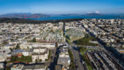 3333 California Street aerial view looking north, illustration circa 2019, rendering by Steelblue for Prado Group