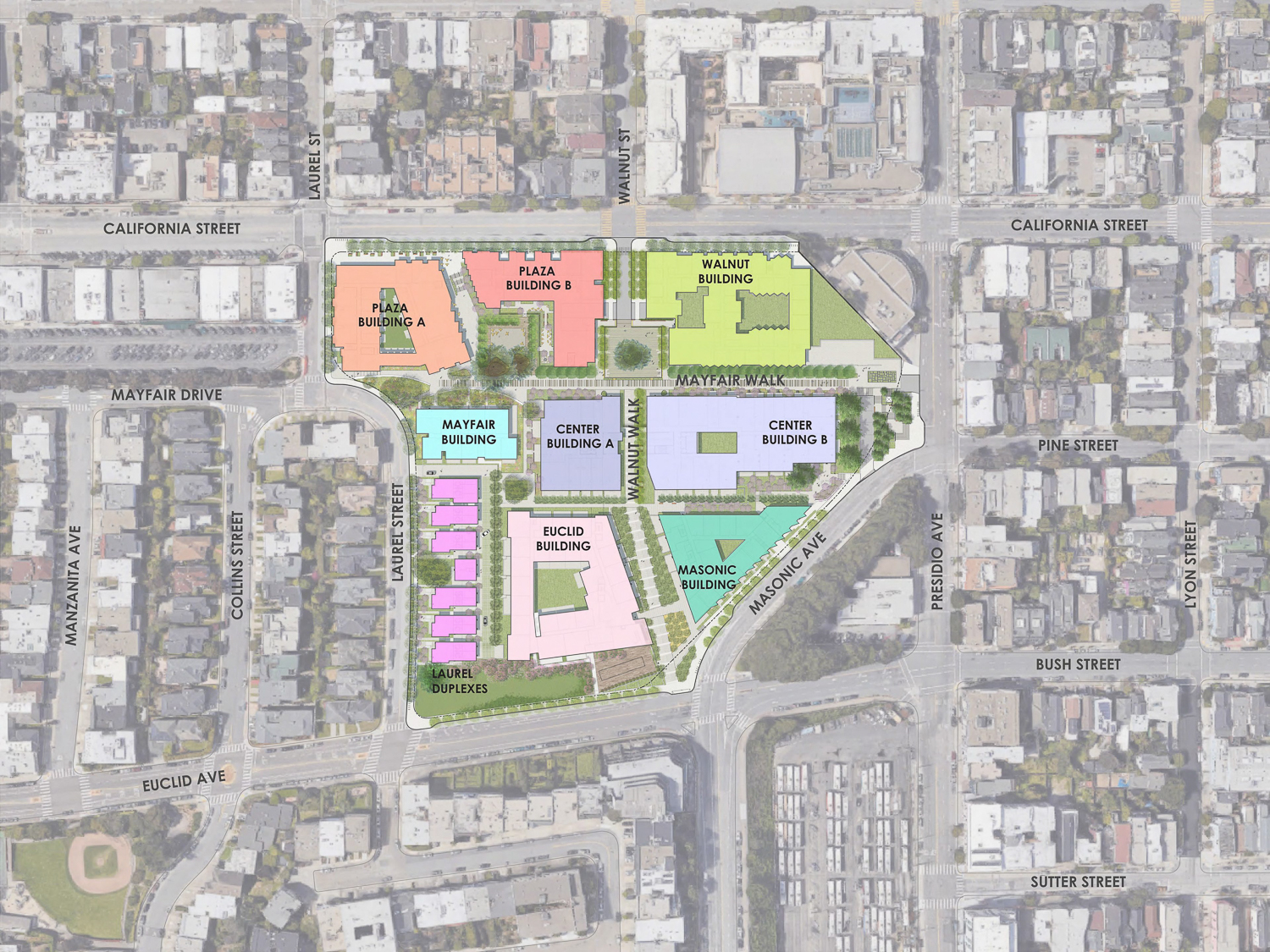 3333 California Streets site plan, illustration via Jensen Architects