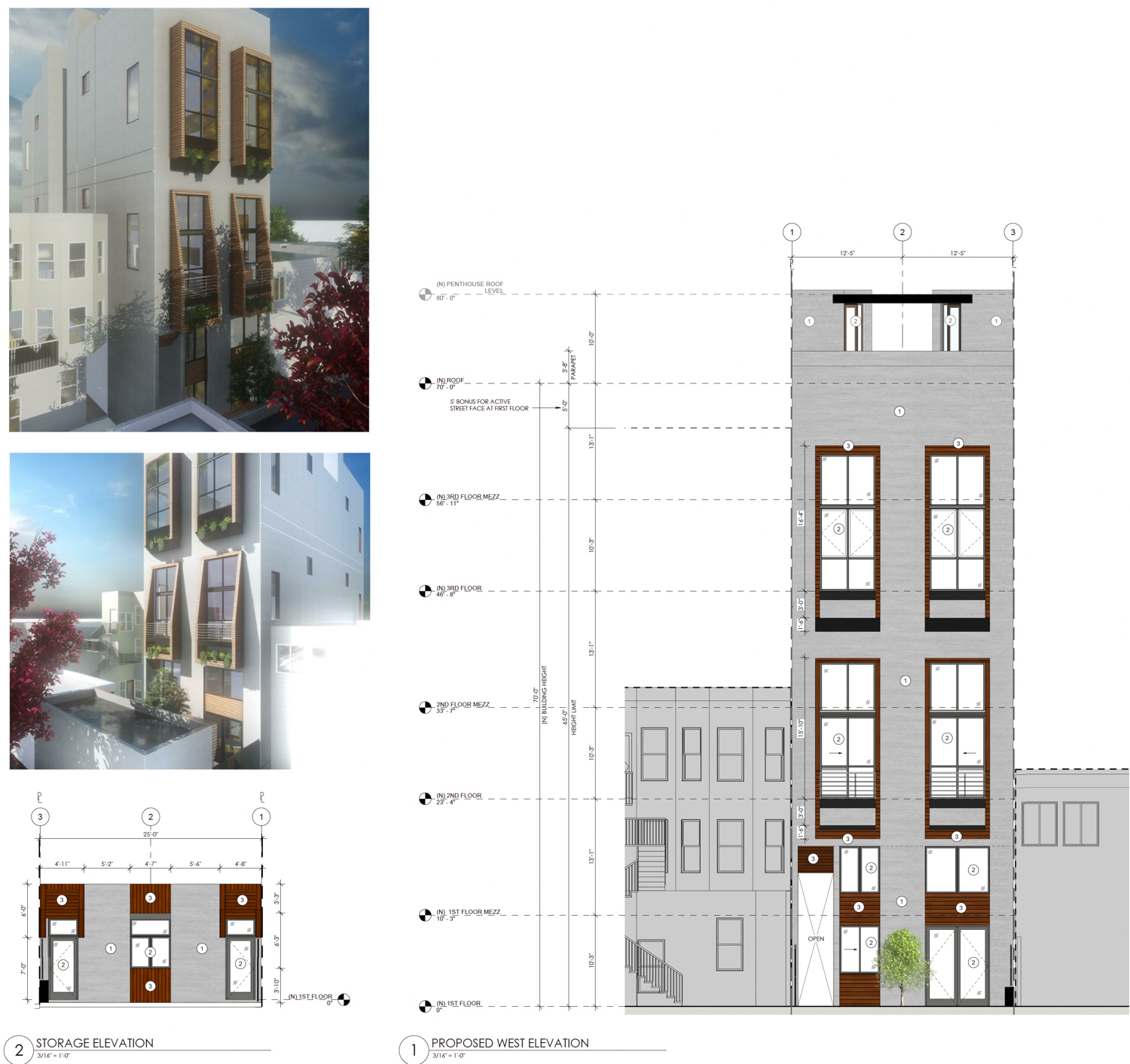 5172 Mission Street elevation and renderings, illustration by Thousand Architects