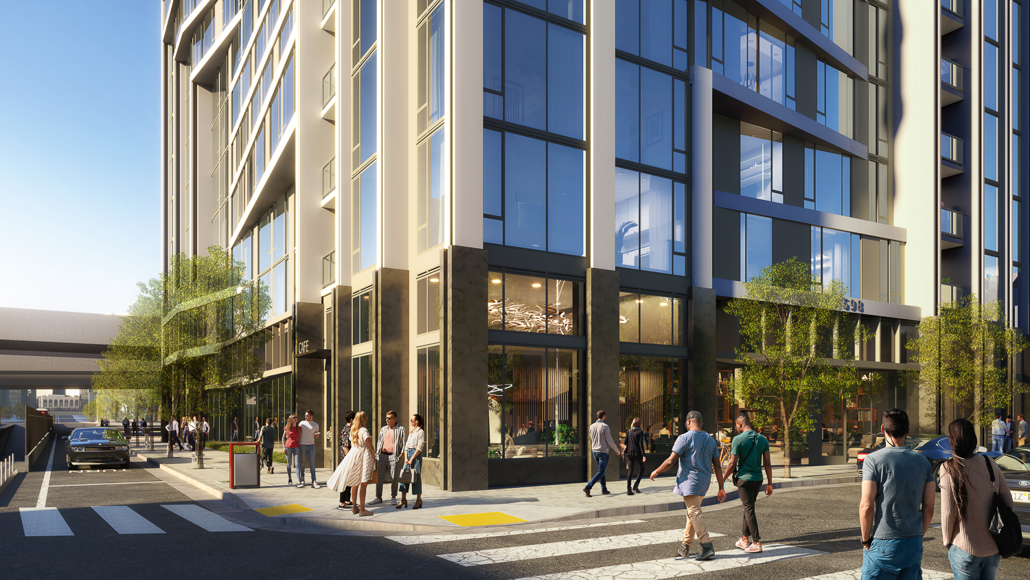 598 Bryant Street pedestrian activity, rendering by BDE Architecture