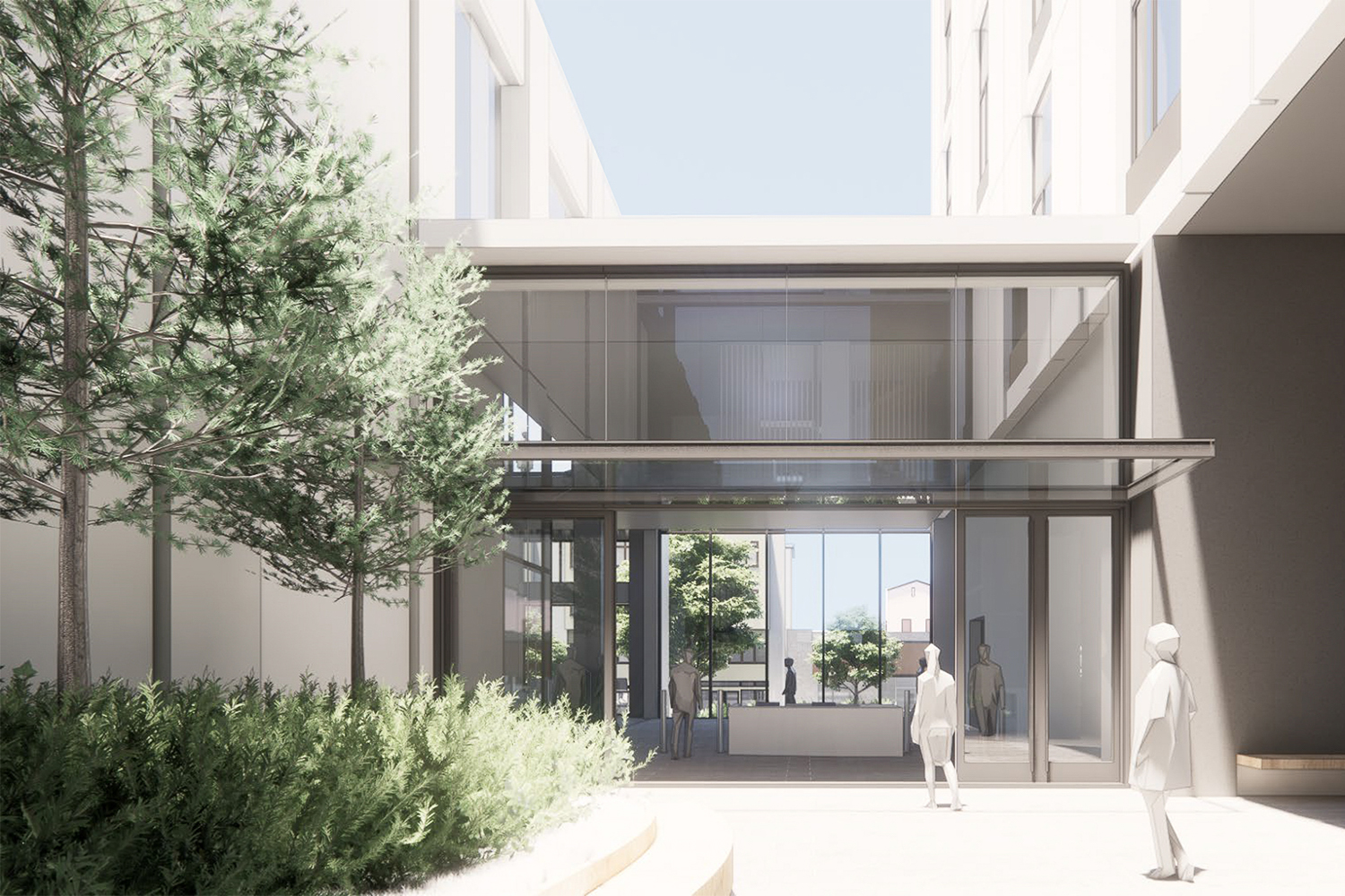 Bancroft-Fulton Student Housing lobby entrance, rendering by KieranTimberlake