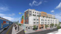Mandela Station Parcel T3 seen from the West Oakland BART Station platform, rendering by AO