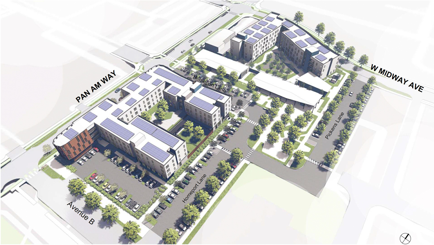 RESHAP Phase 1 aerial view, rendering by David Baker Architects