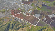 South Gilroy site plan, image by Google Satellite outlined approximately by YIMBY