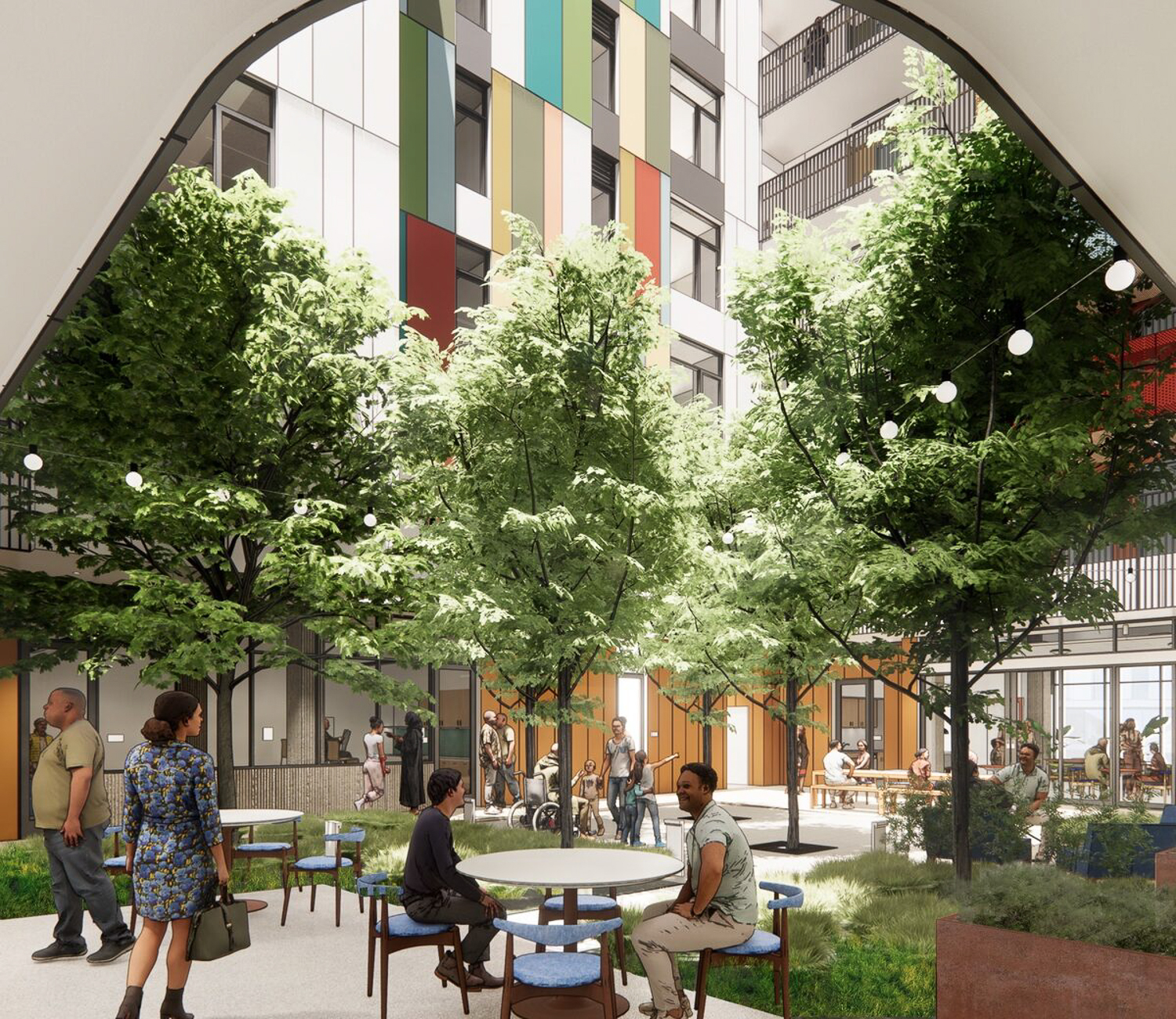 The Kelsey Civic Center courtyard inner-view, rendering by WRNS