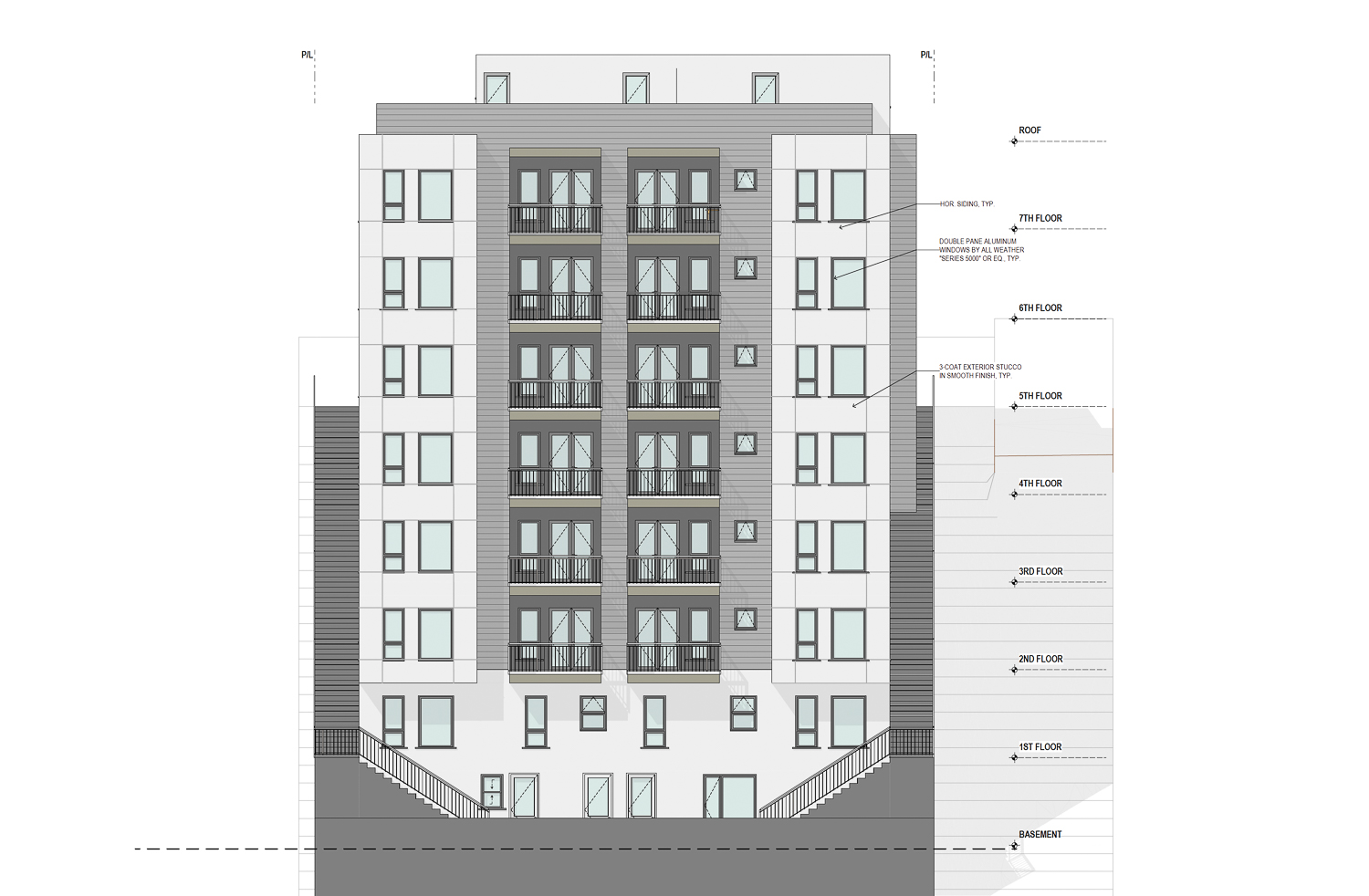 150 Porter Street south elevation, rendering by Schaub Li Architects