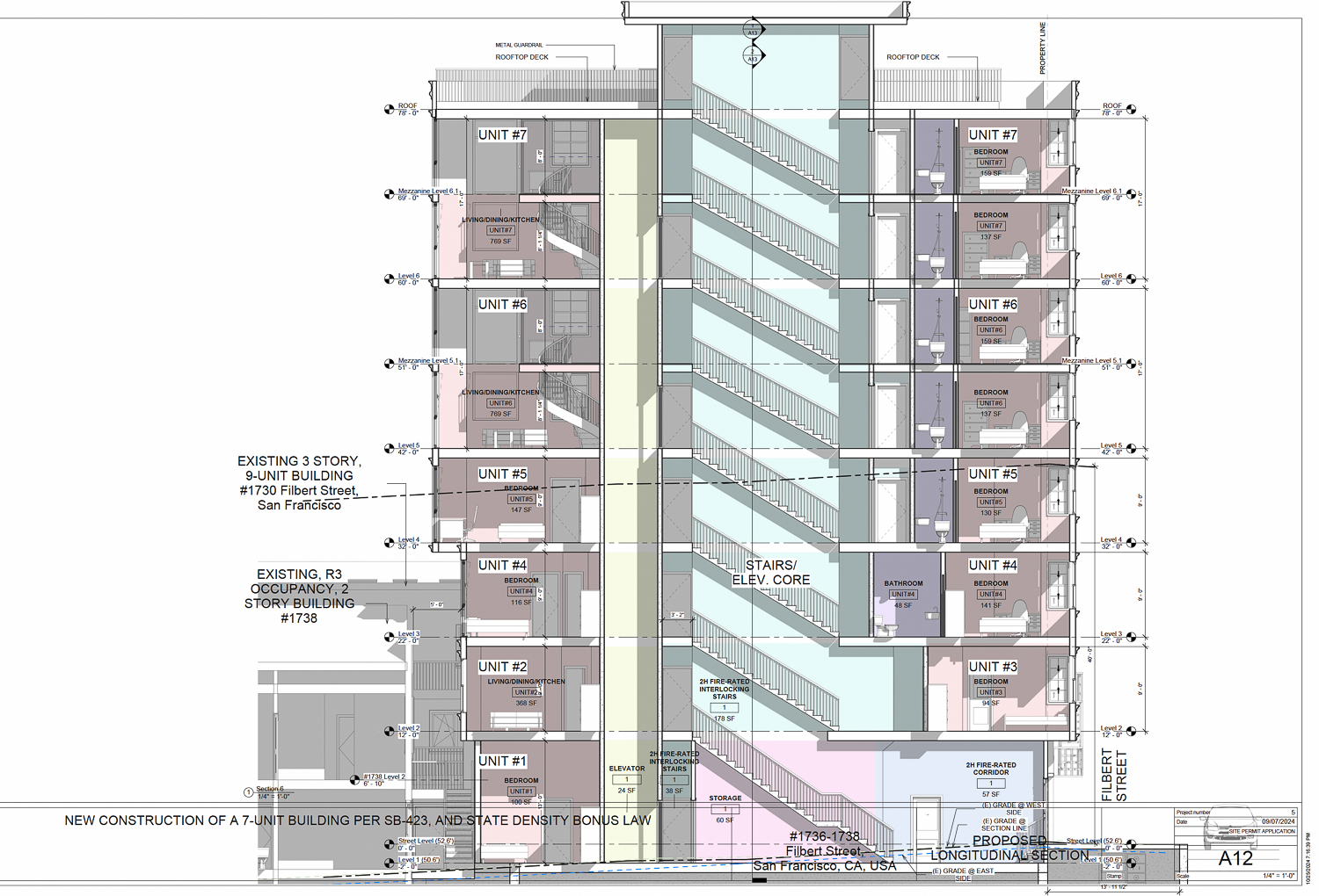 1738 Filbert Street vertical cross-section, illustration by Patricia Haight