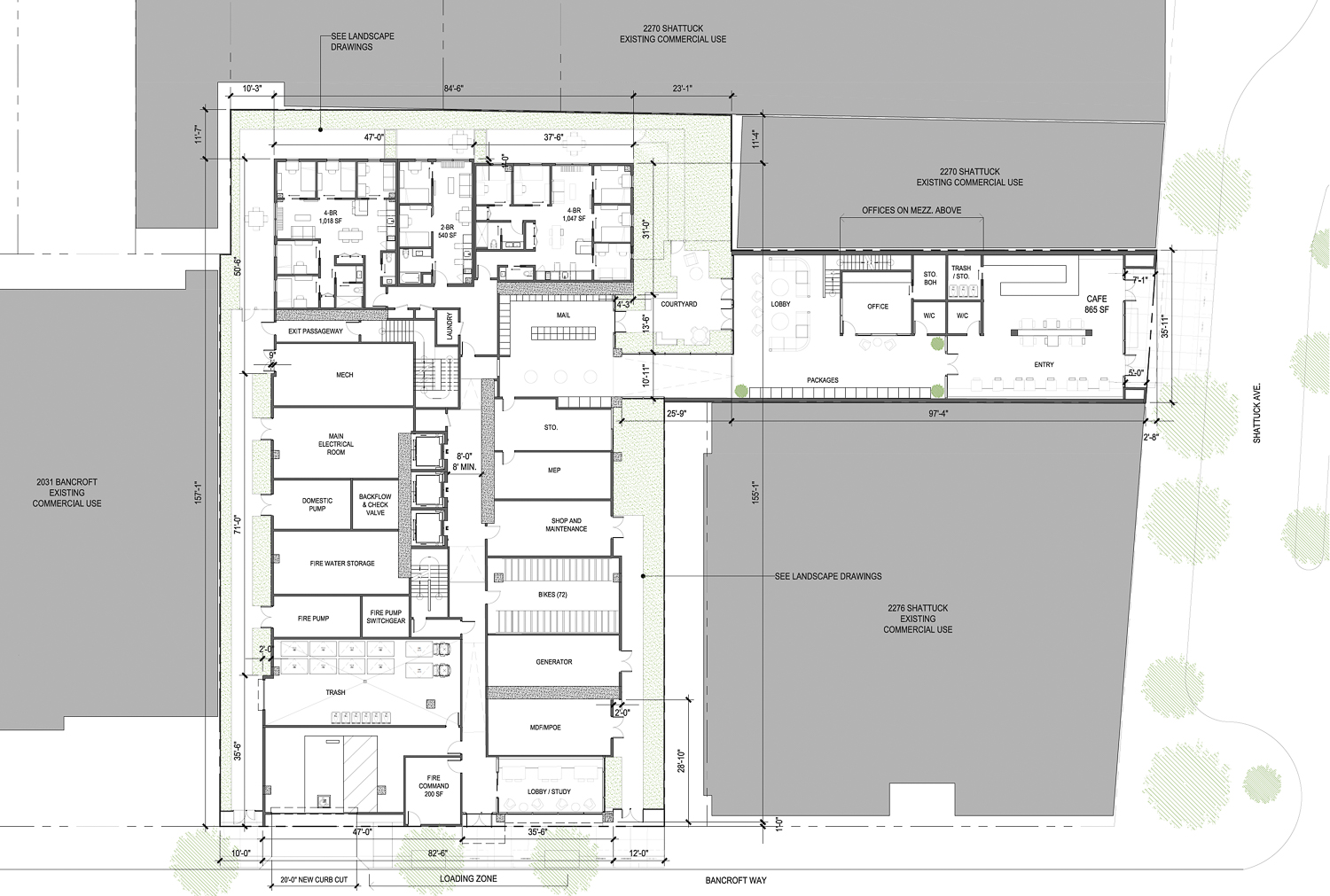 2274 Shattuck Avenue ground-level floor plan, illustration by Trachtenberg Architects