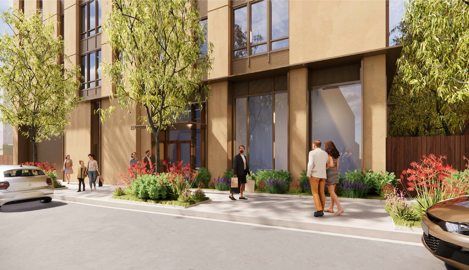 2274 Shattuck Avenue sidewalk activity, rendering by Trachtenberg Architects