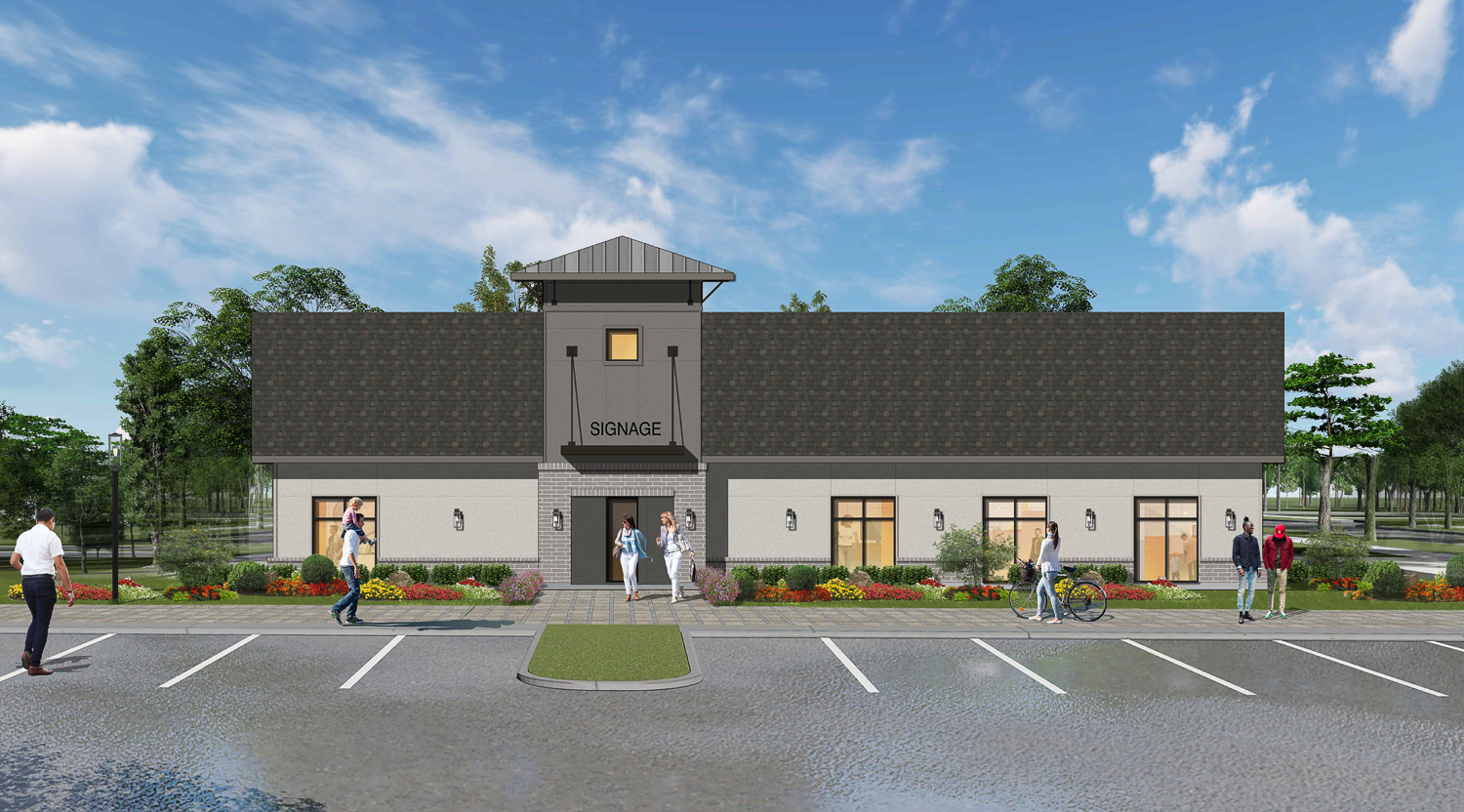 Birchway Natomas Apartments clubhouse, illustration by Meeks Partners