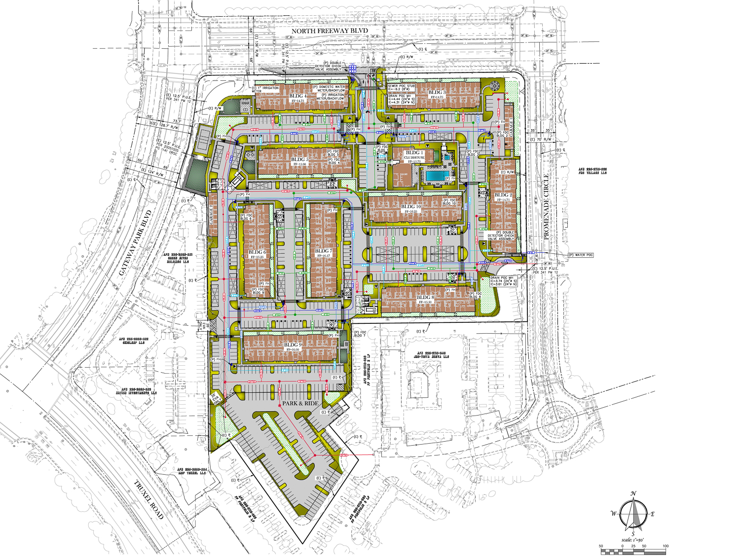 Birchway Natomas Apartments site map, illustration by Meeks Partners