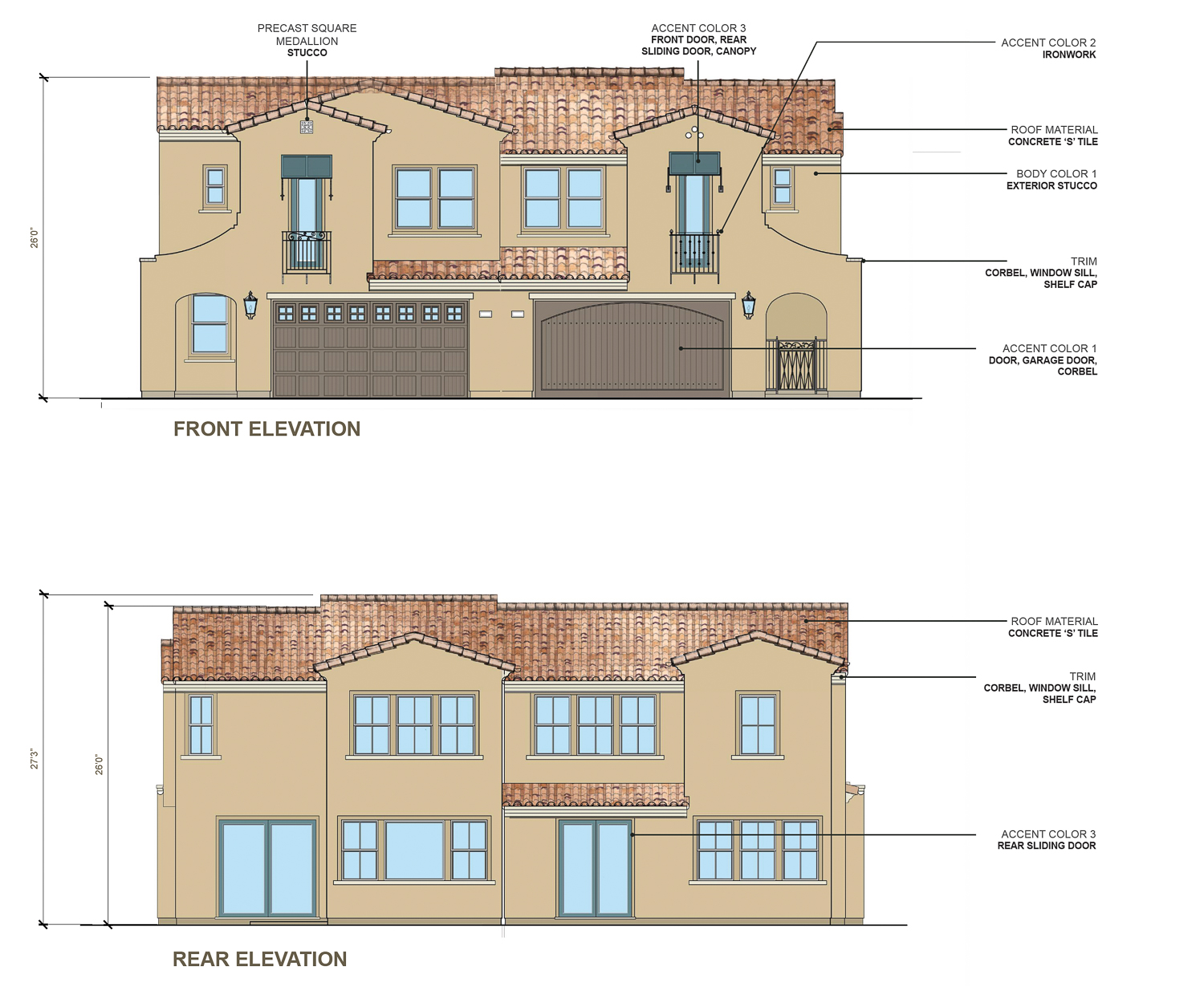 Vickery and Wren Avenue duplex housing elevation, illustration by Dahlin Group