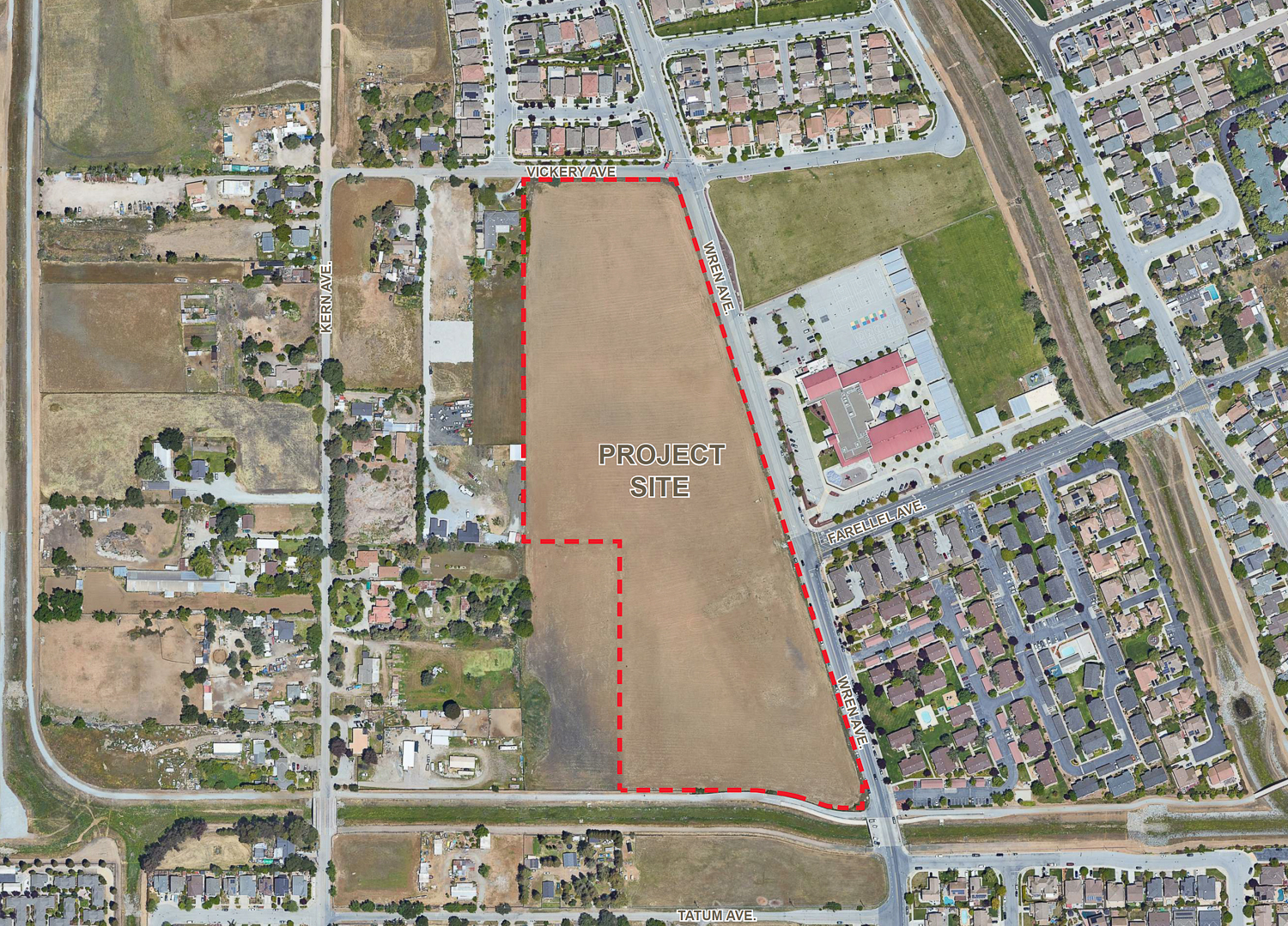 Vickery and Wren Avenue site map outlined, illustration by Dahlin Group