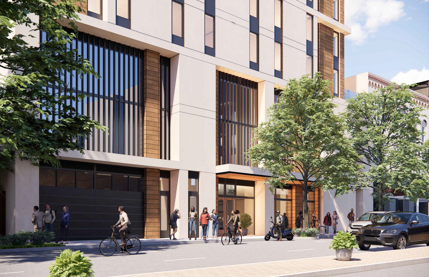 2029 University Avenue student housing lobby entrance, rendering by SDT Architects