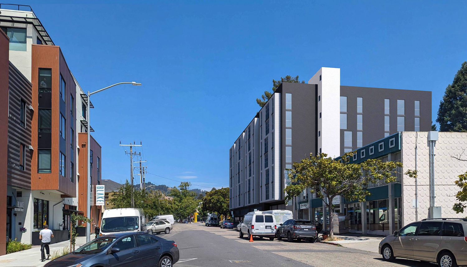 2550 Shattuck Avenue seen along Blake Street, rendering by Kava Massih Architects