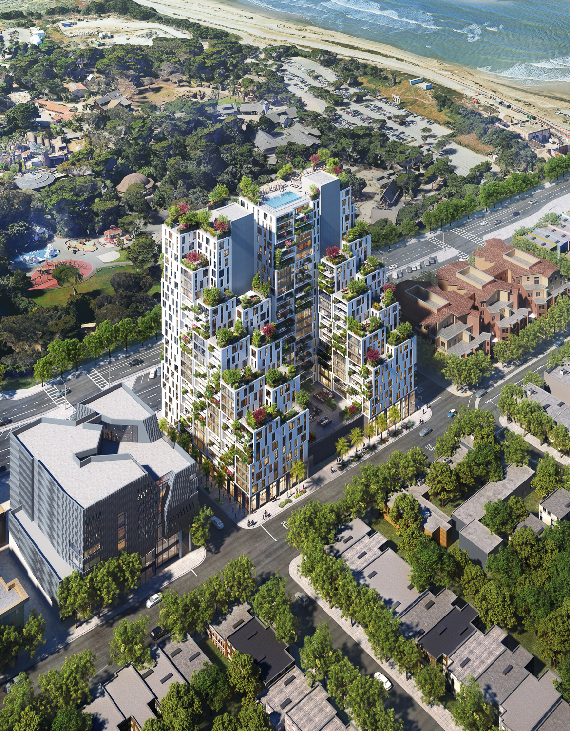 2700 Sloat Boulevard aerial view, rendering by Solomon Cordwell Buenz