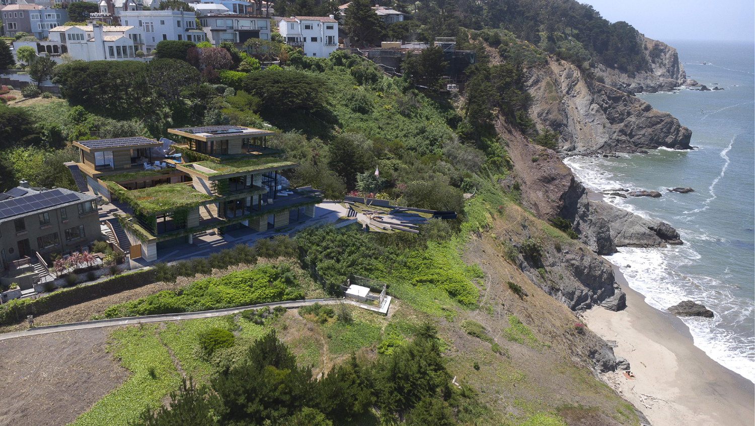 496 Sea Cliff Avenue aerial view, rendering by Sean Bailey Design and Studio Earth Work