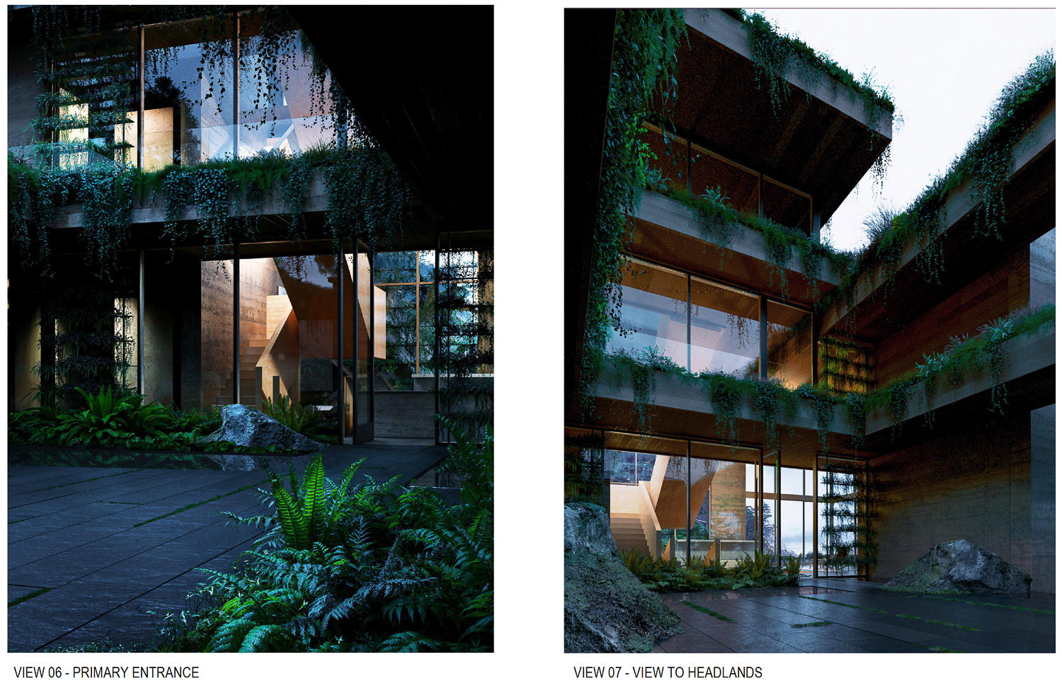 496 Sea Cliff Avenue central courtyard view, rendering by Sean Bailey Design and Studio Earth Work