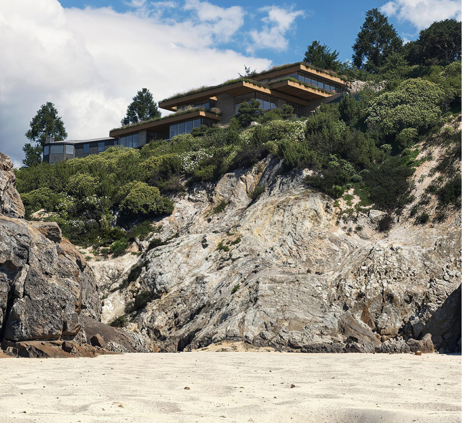 496 Sea Cliff Avenue seen from China Beach, rendering by Sean Bailey Design and Studio Earth Work